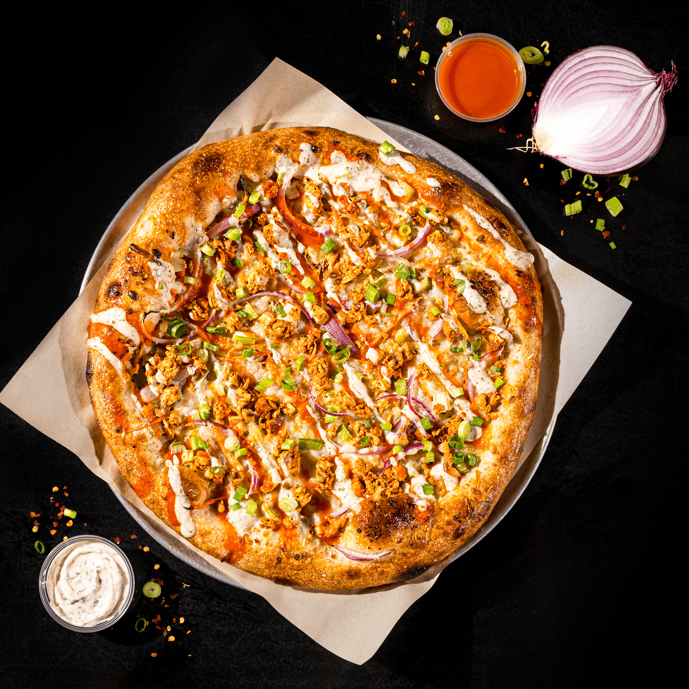 Buffalo Chick'n Pizza.