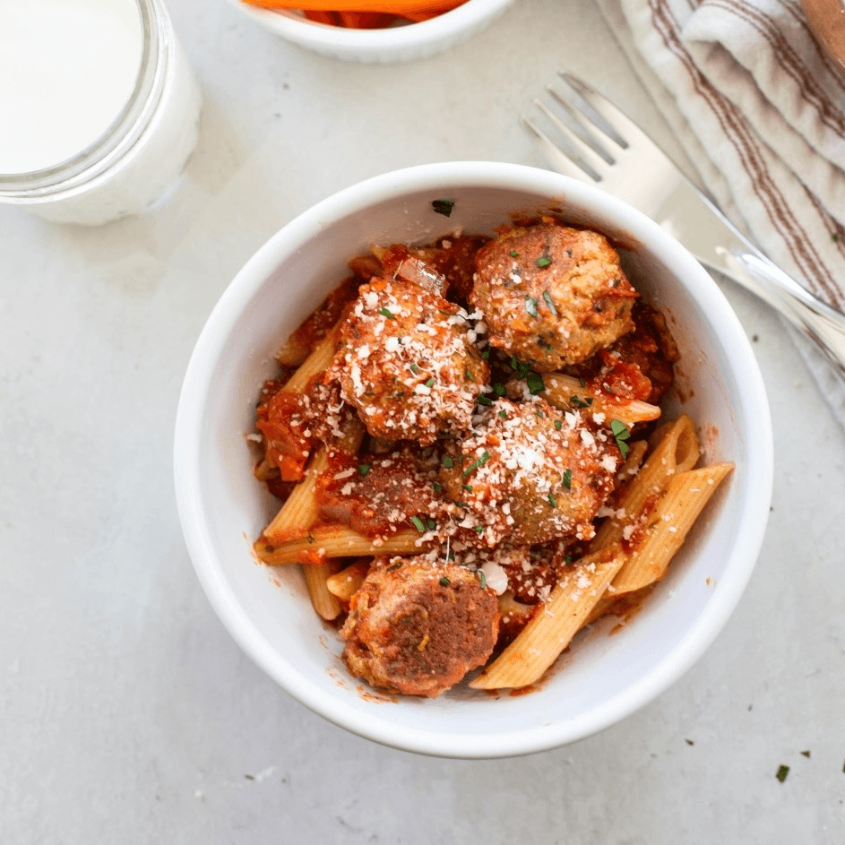 Penne Marinara with Meatball.