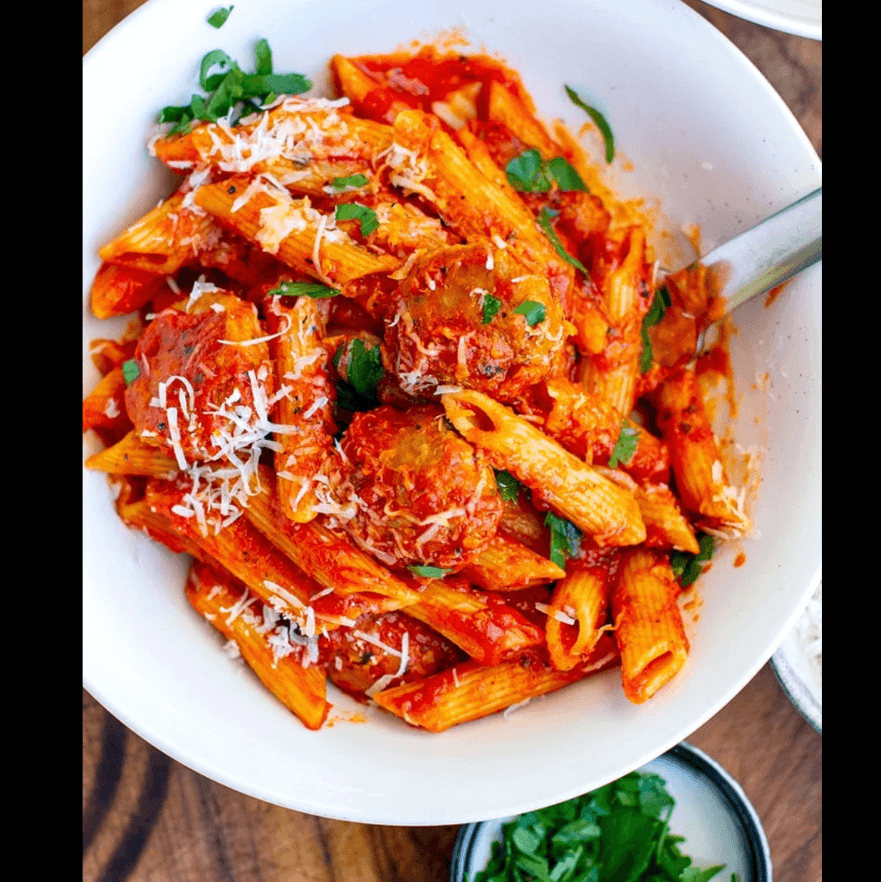 Kids Penne Marinara With Meatball.