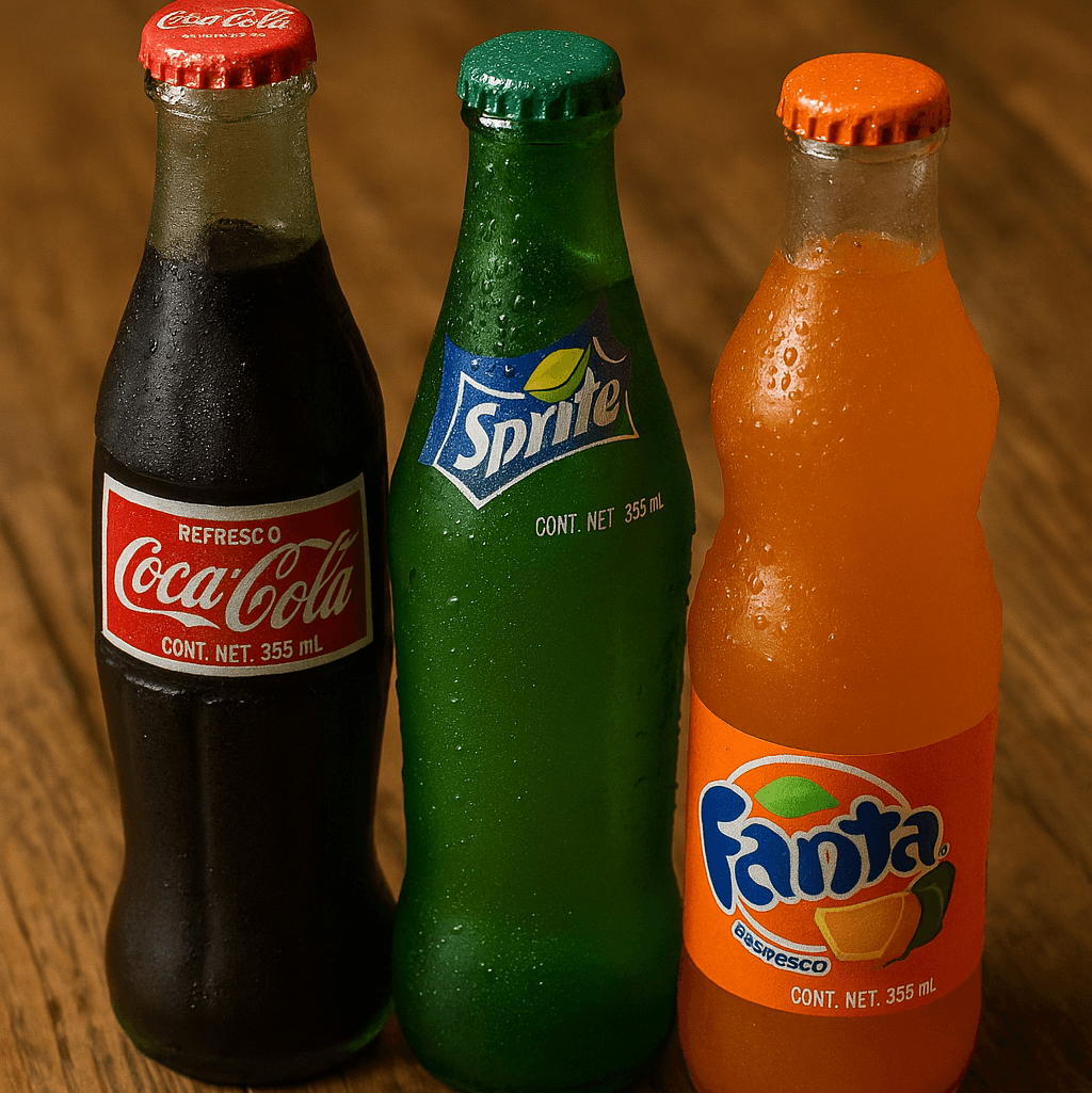 Mexican Coca Cola, Sprite, Fanta.