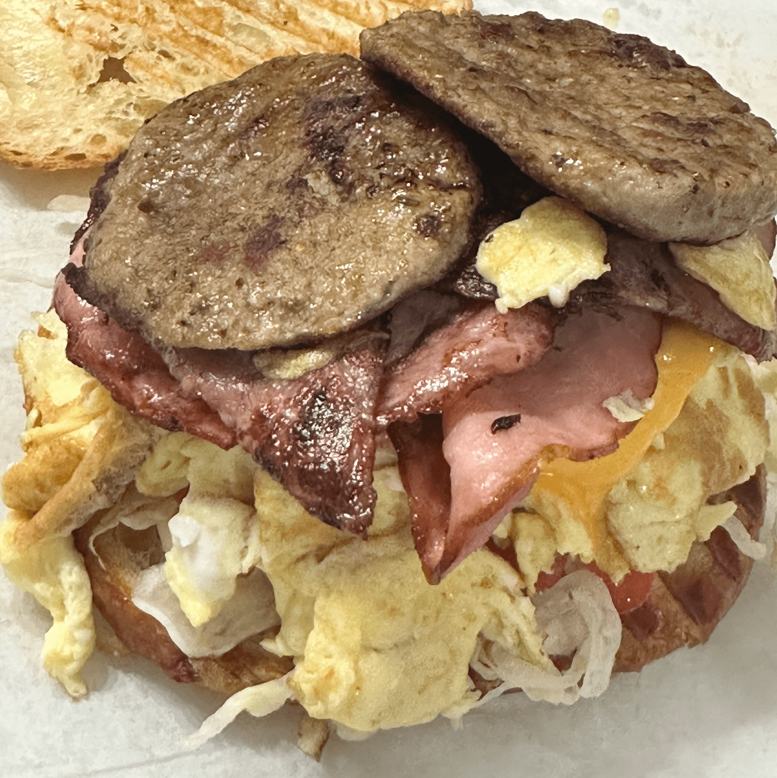 Meat Lovers Breakfast Sandwich.