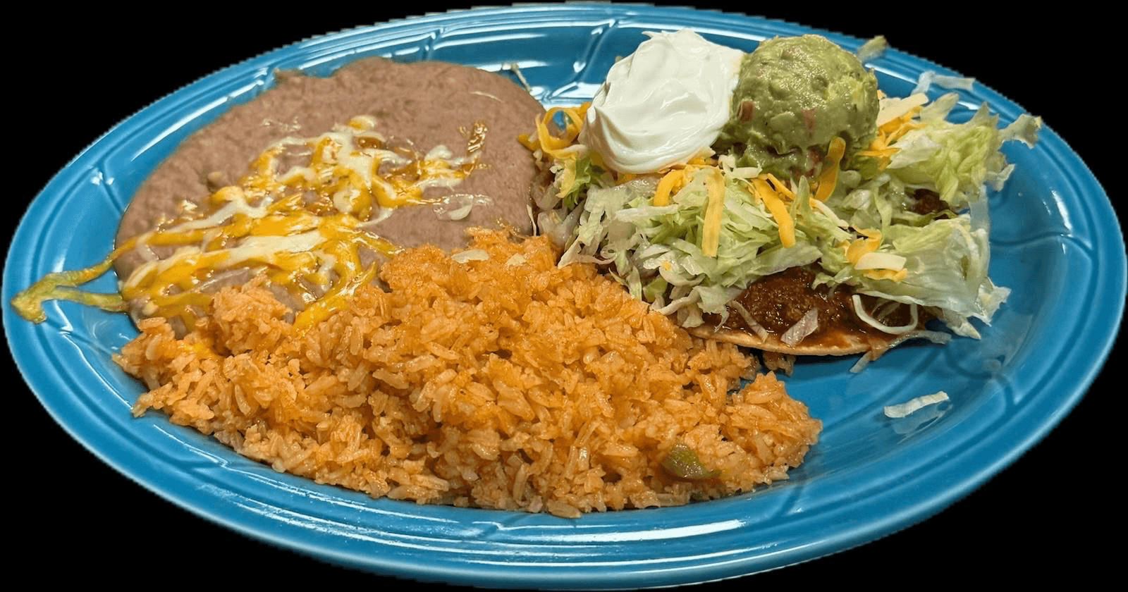 #49  Deluxe Tostada with Guacamole and Sour Cream.