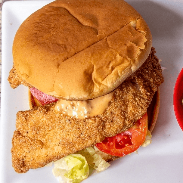 Cajun fish sand with fries.