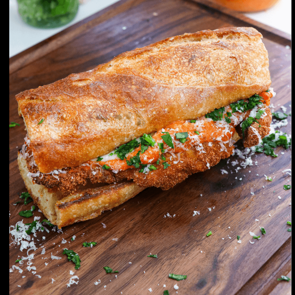 "Drunken" Chicken Parmesan Hero.