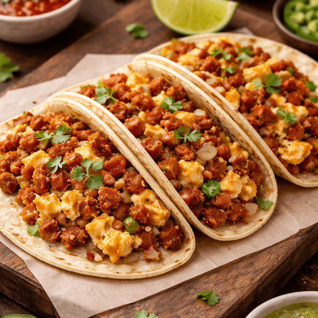 3 Eggs and Chorizo Tacos.