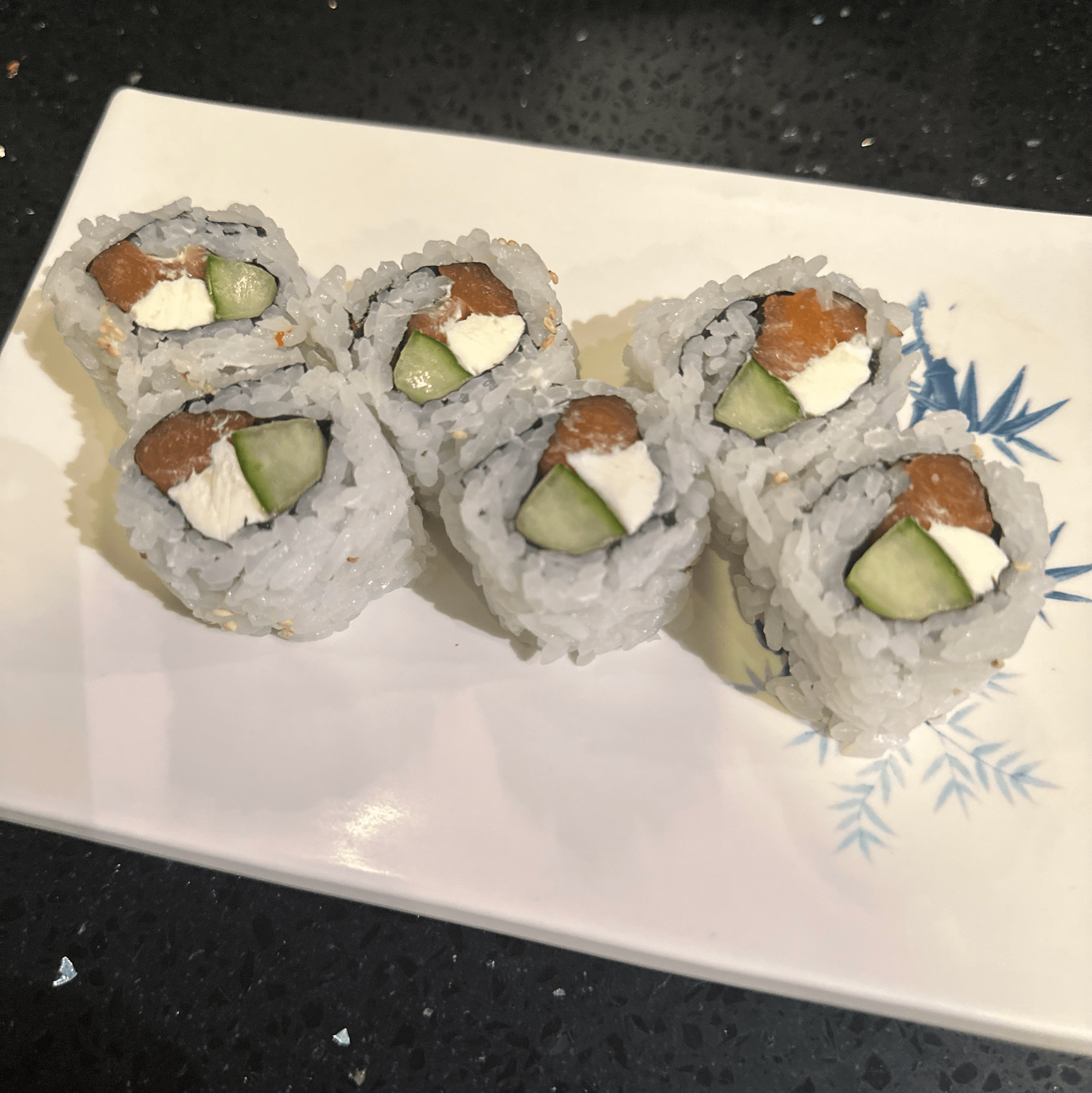 Alaskan Roll, Salmon, cream cheese and cucumber.