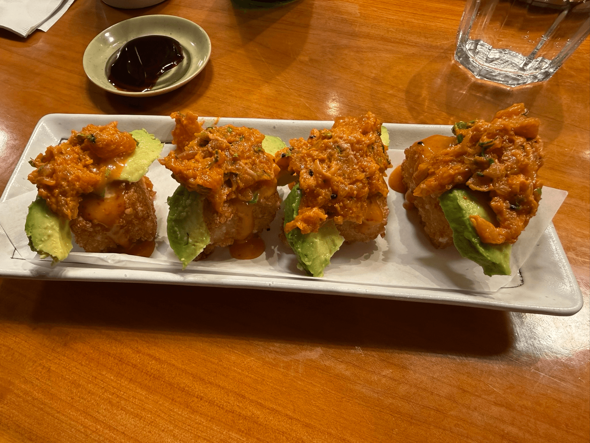 Crispy Rice & Avocado With Spicy Tuna.