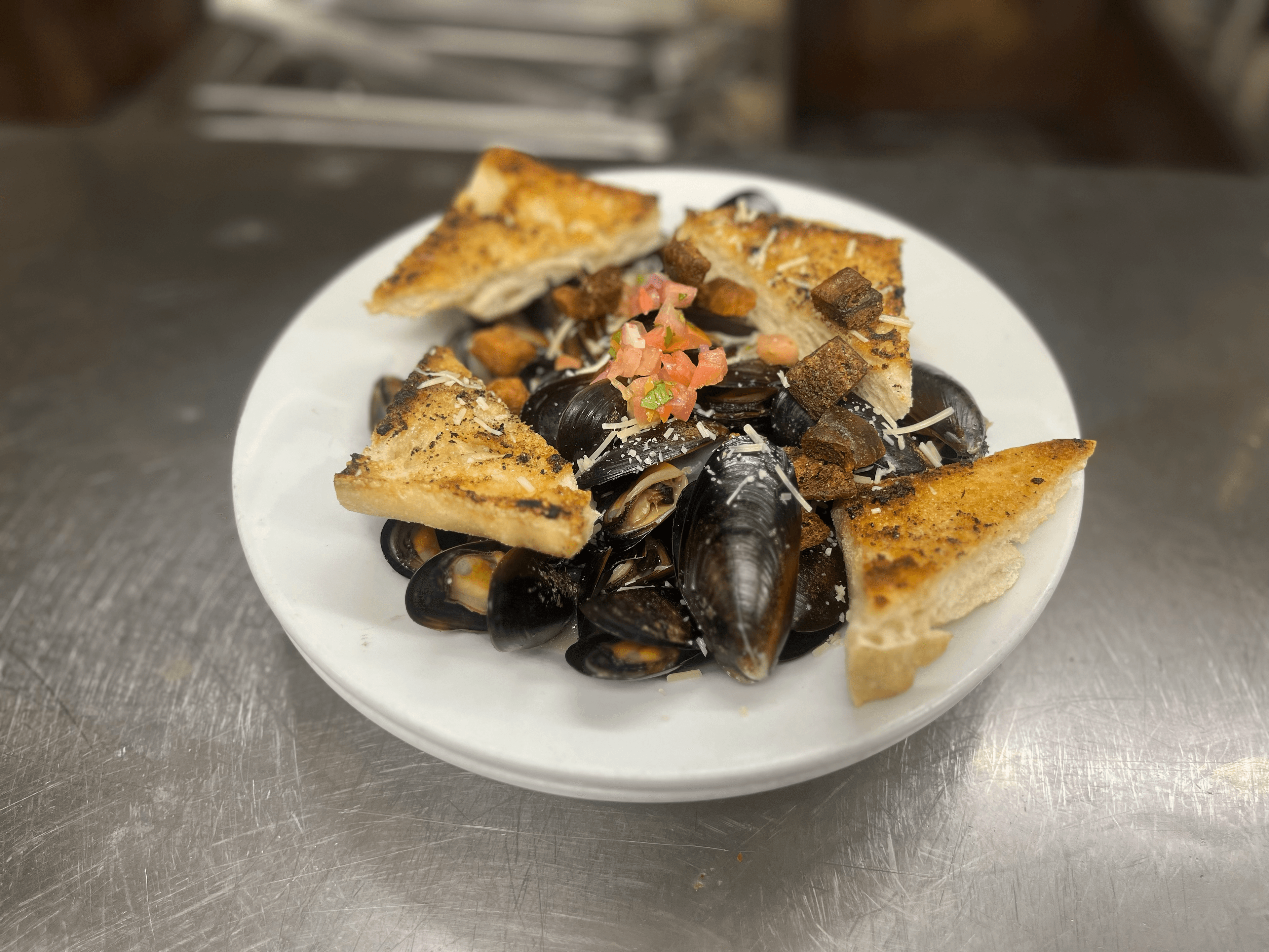 Wild blue mussels.