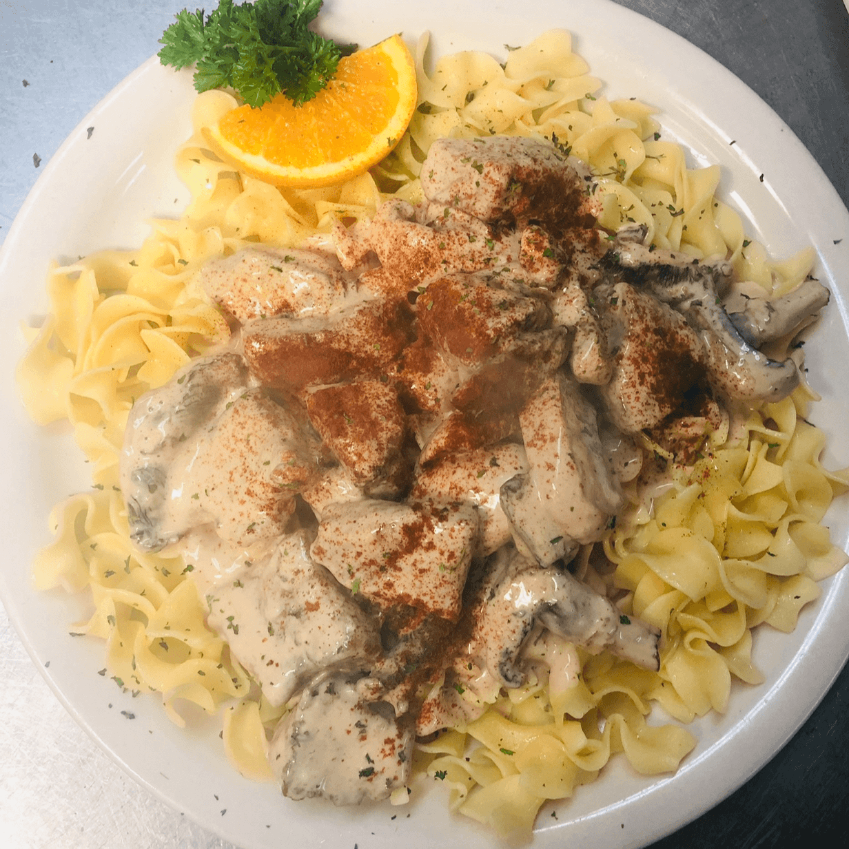 Log Cabin Beef Stroganoff.