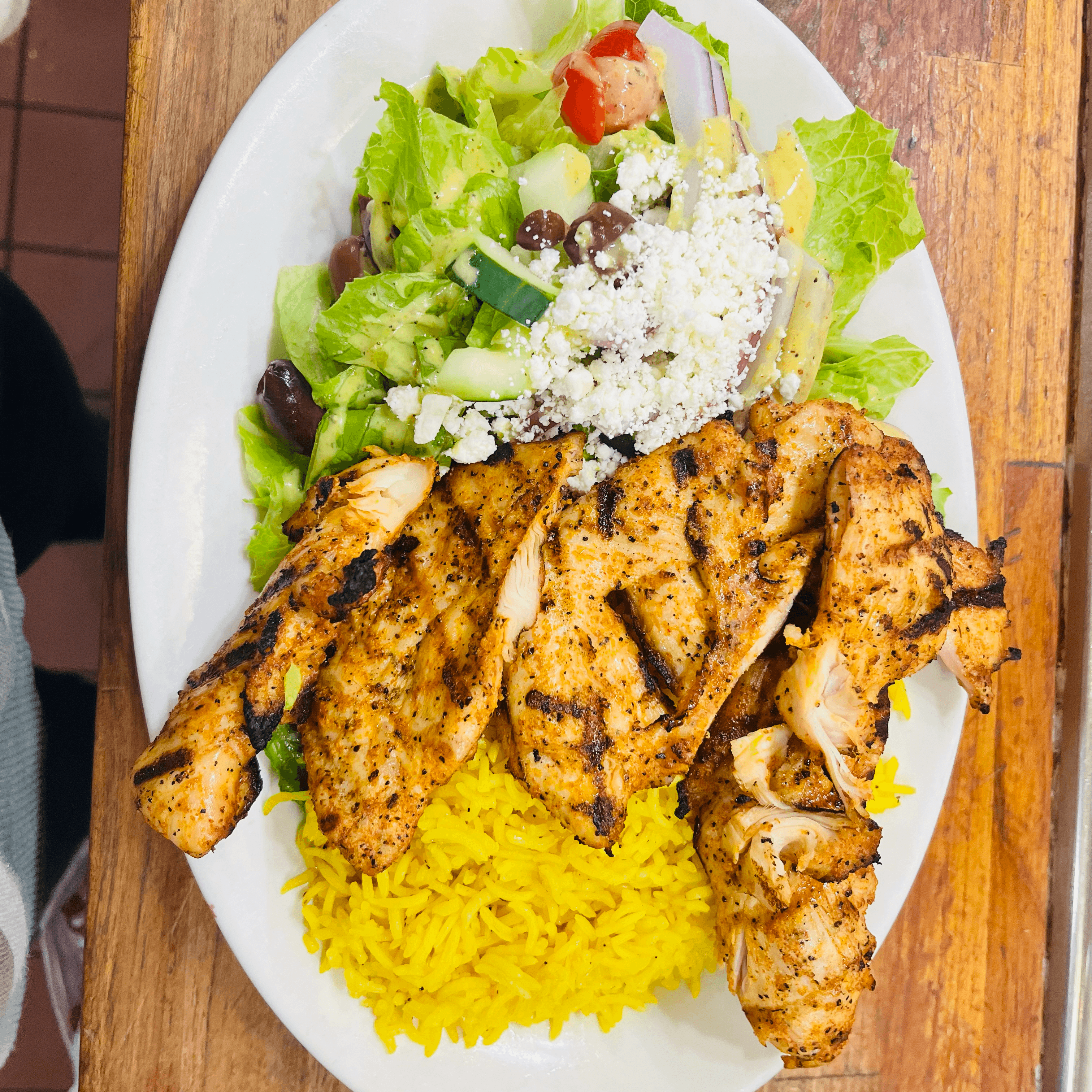 Chicken Shish Kabobs Combo Plate.
