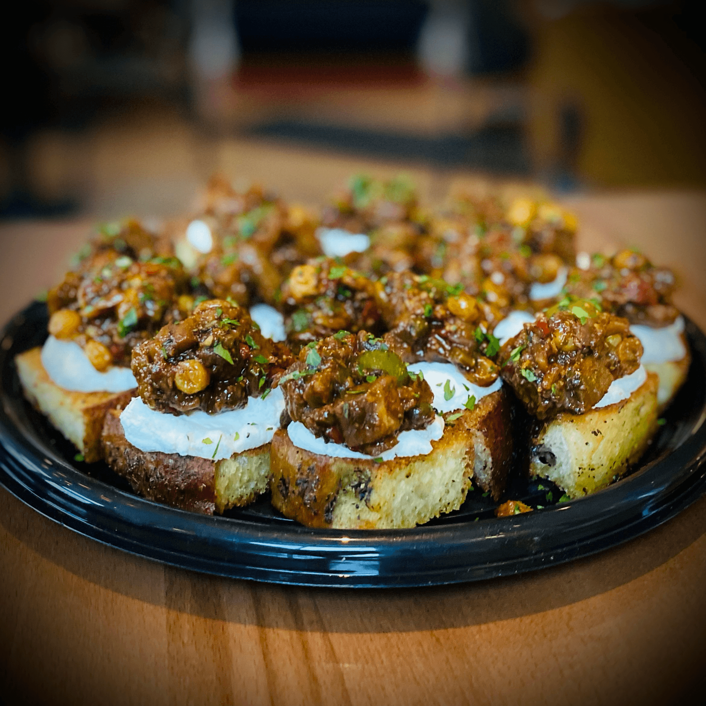 Tray of Caponata Bruschette.