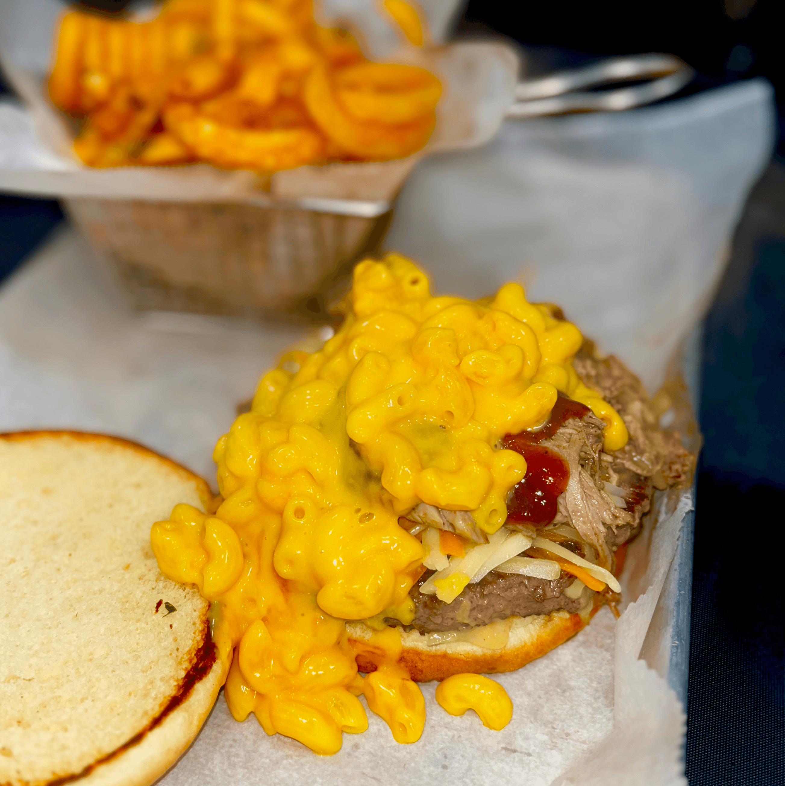 Pulled Pork Mac & Cheese Burger.