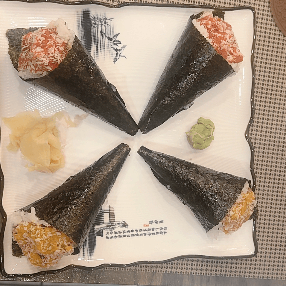 Spicy Salmon Hand Roll.