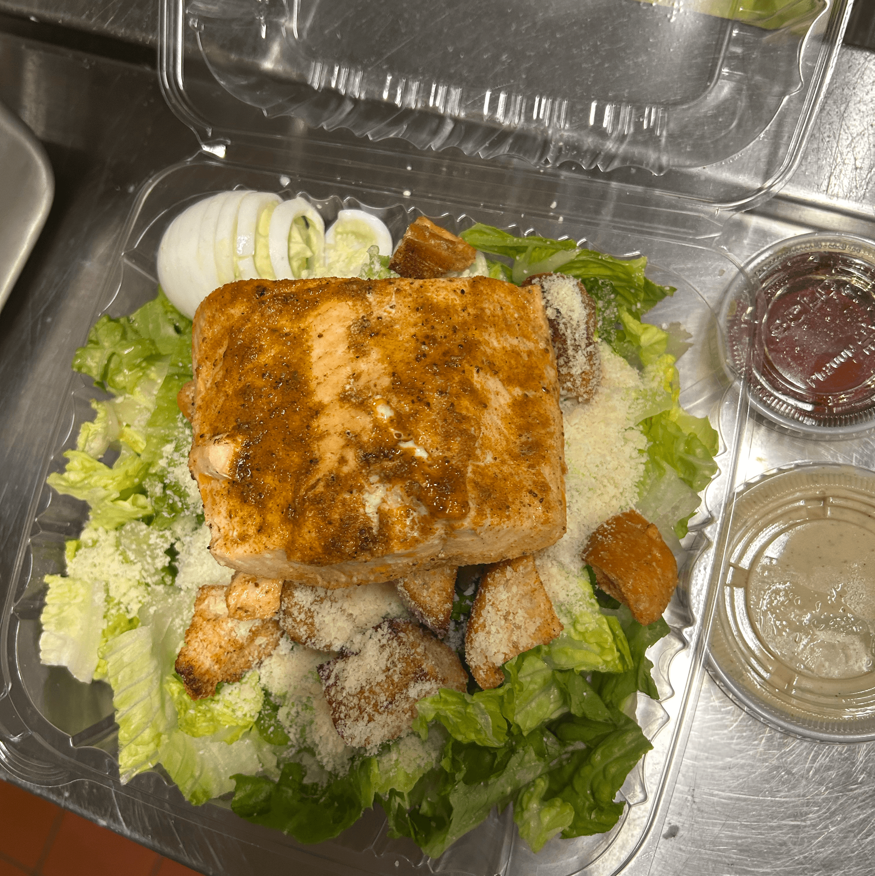 Salmon Caesar Salad.