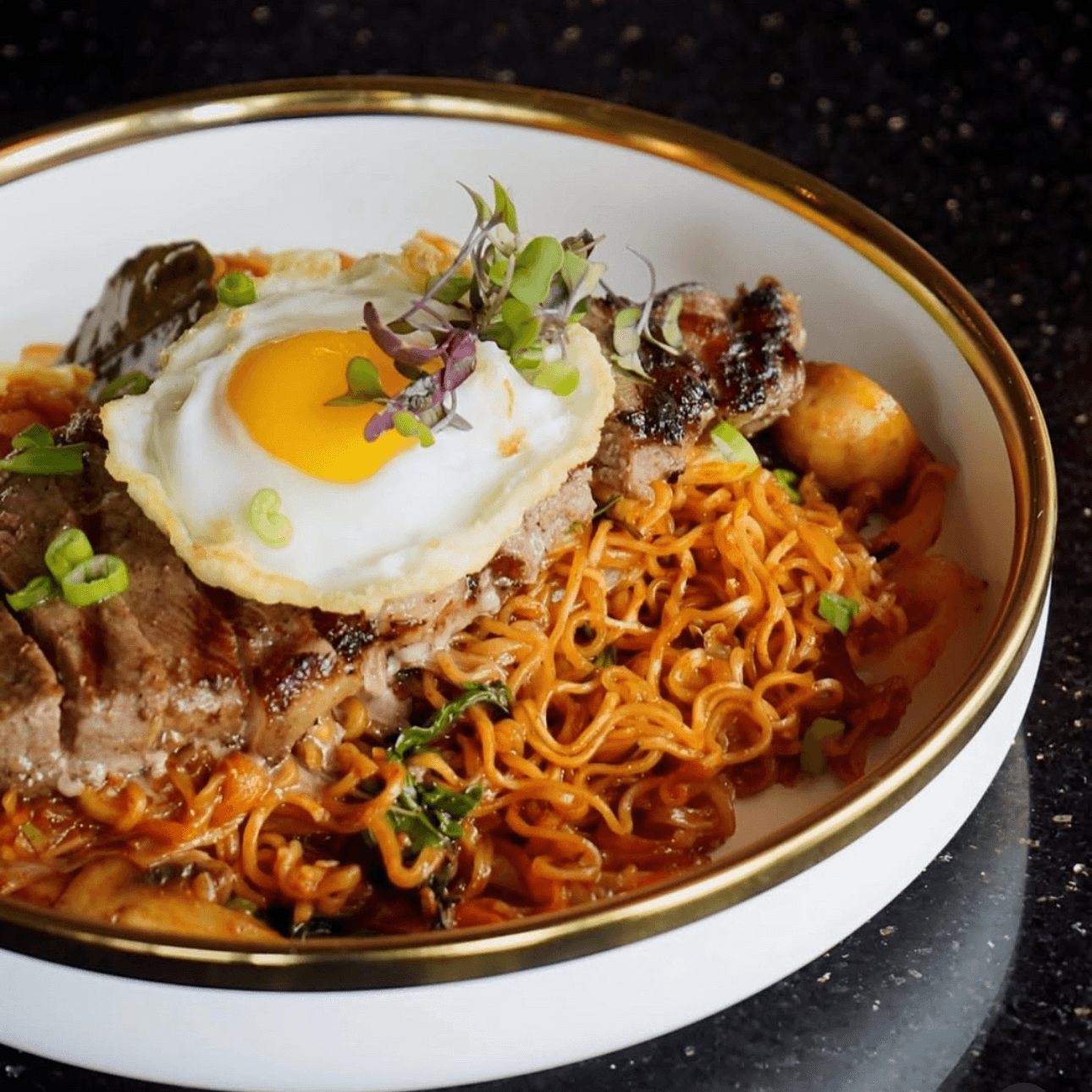 Steak with Spicy Ramen.
