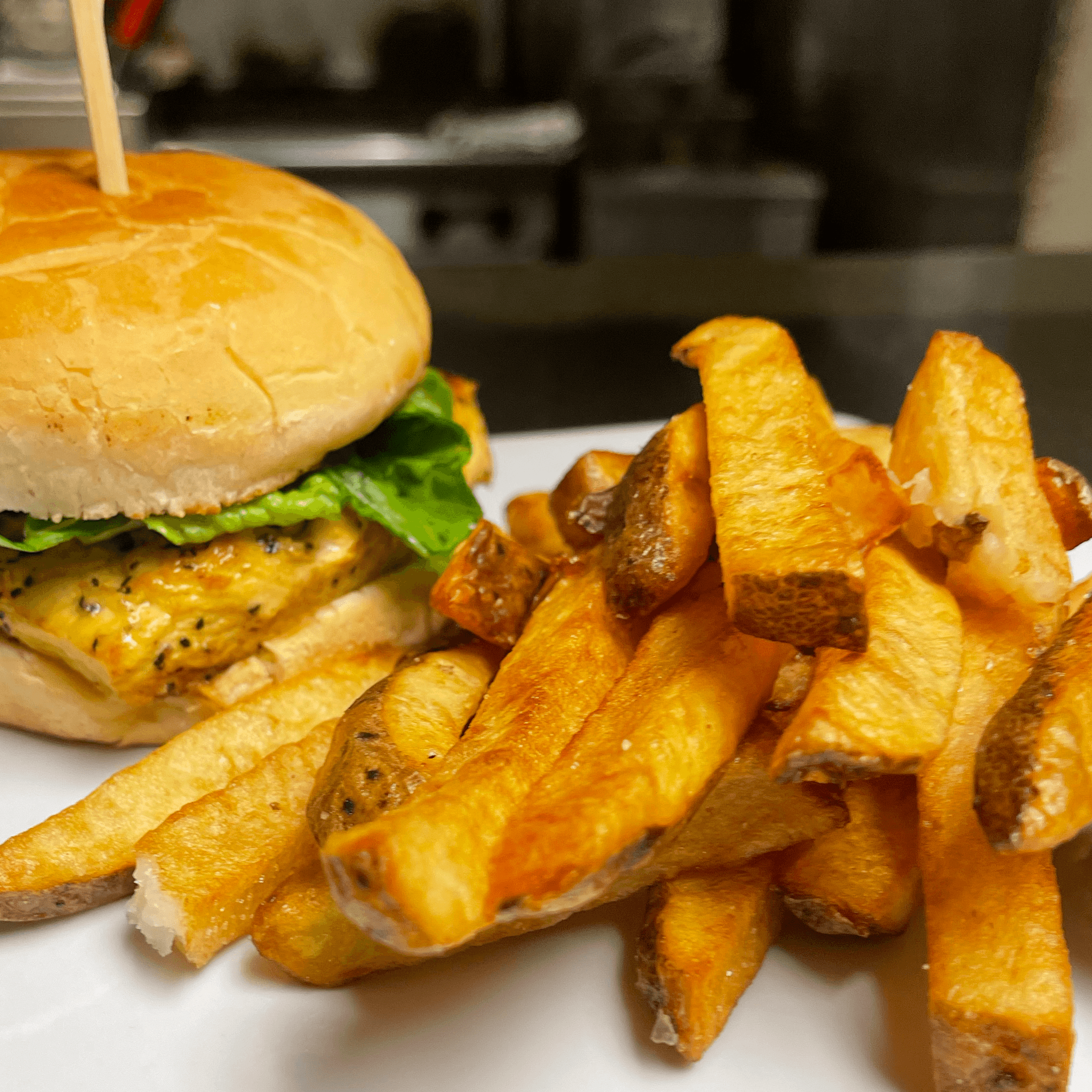Chicken Burger & Fries.