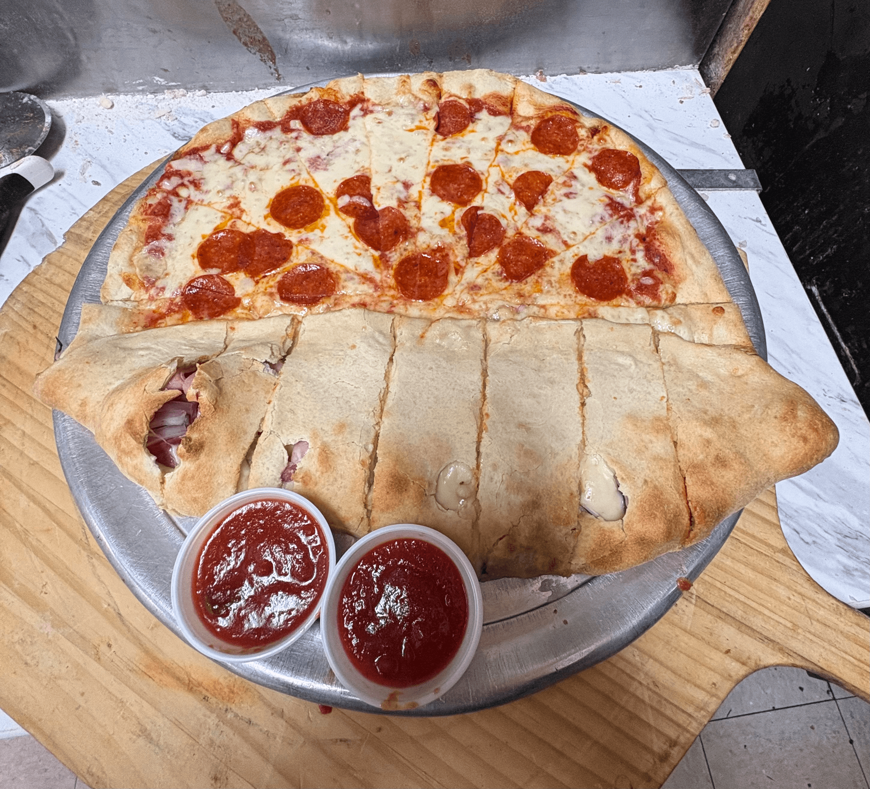 Large Pizzoli 1/2Pizza 1/2 Boli.