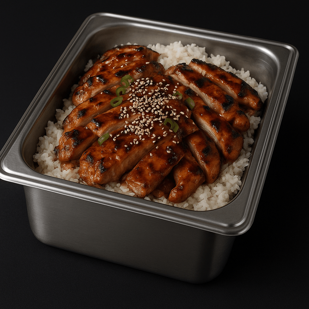Chicken Teriyaki Half pan serves 10 people.