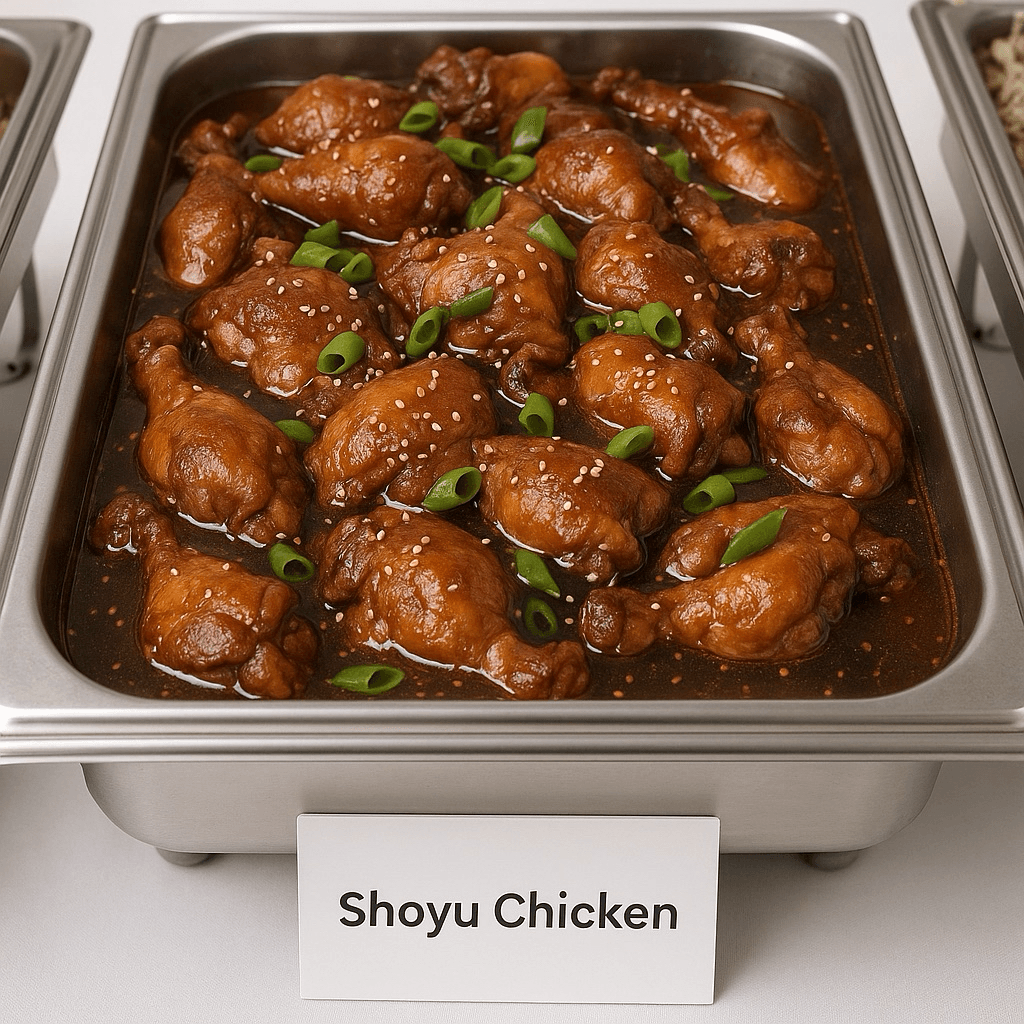 Shoyu Chicken Half pan serves 12 people.