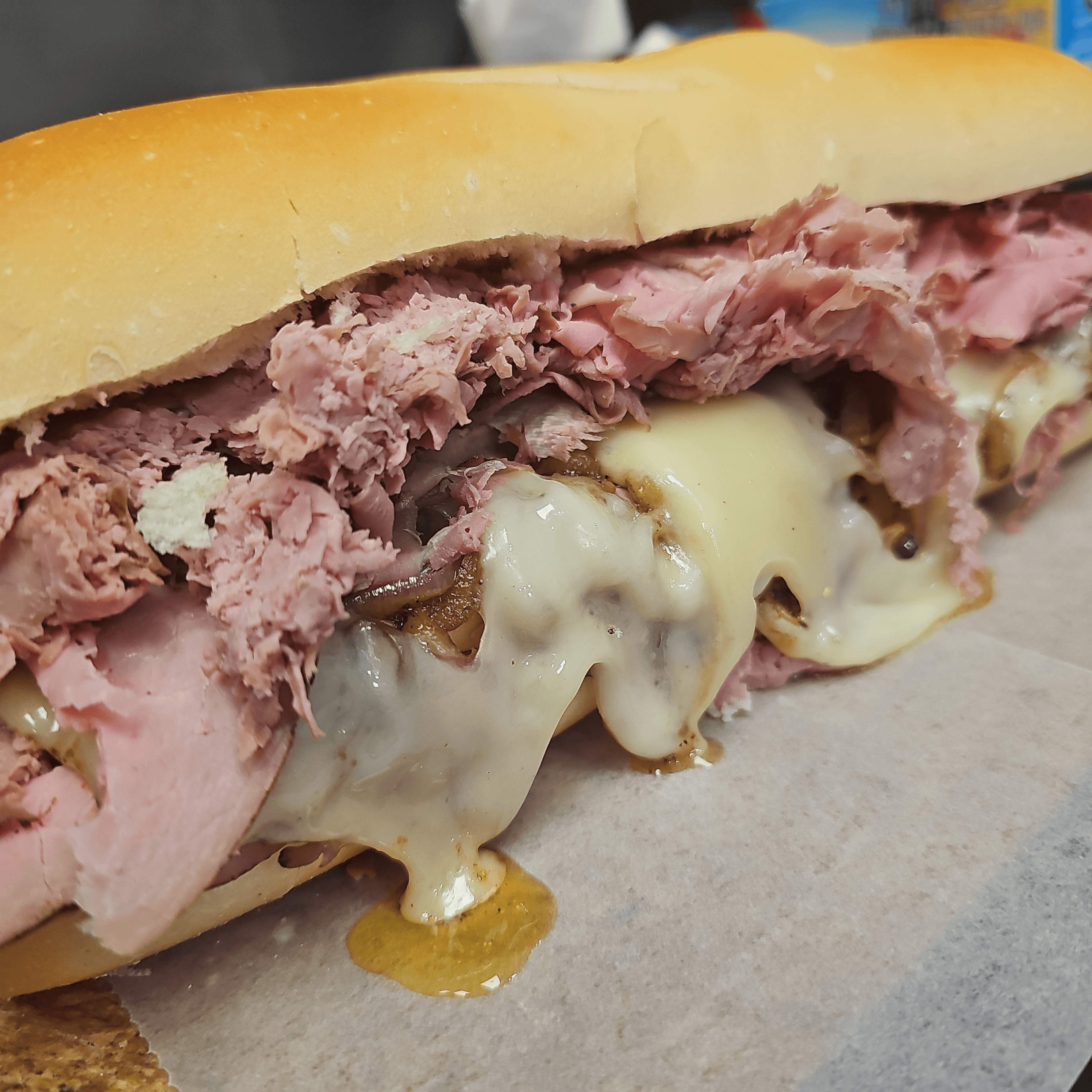 #8 Roast Beef, Melted Swiss Cheese Sandwich.