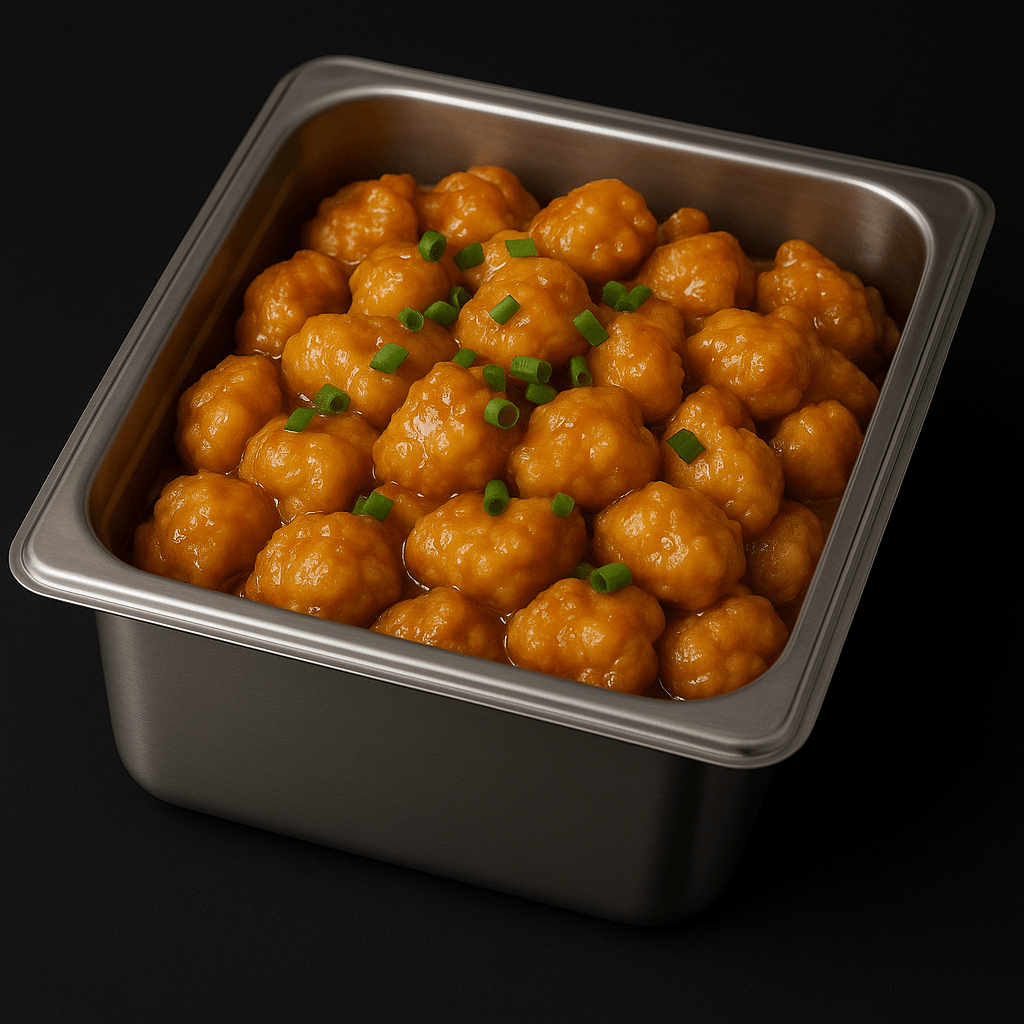 Orange Chicken half pan serves 10 people.