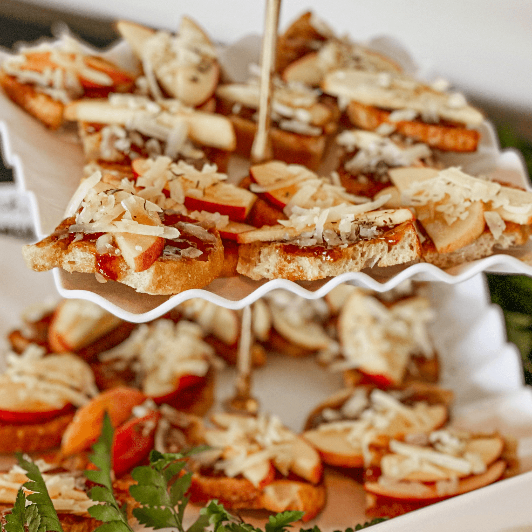 Apple Crostini with Fig Jam and Manchego.