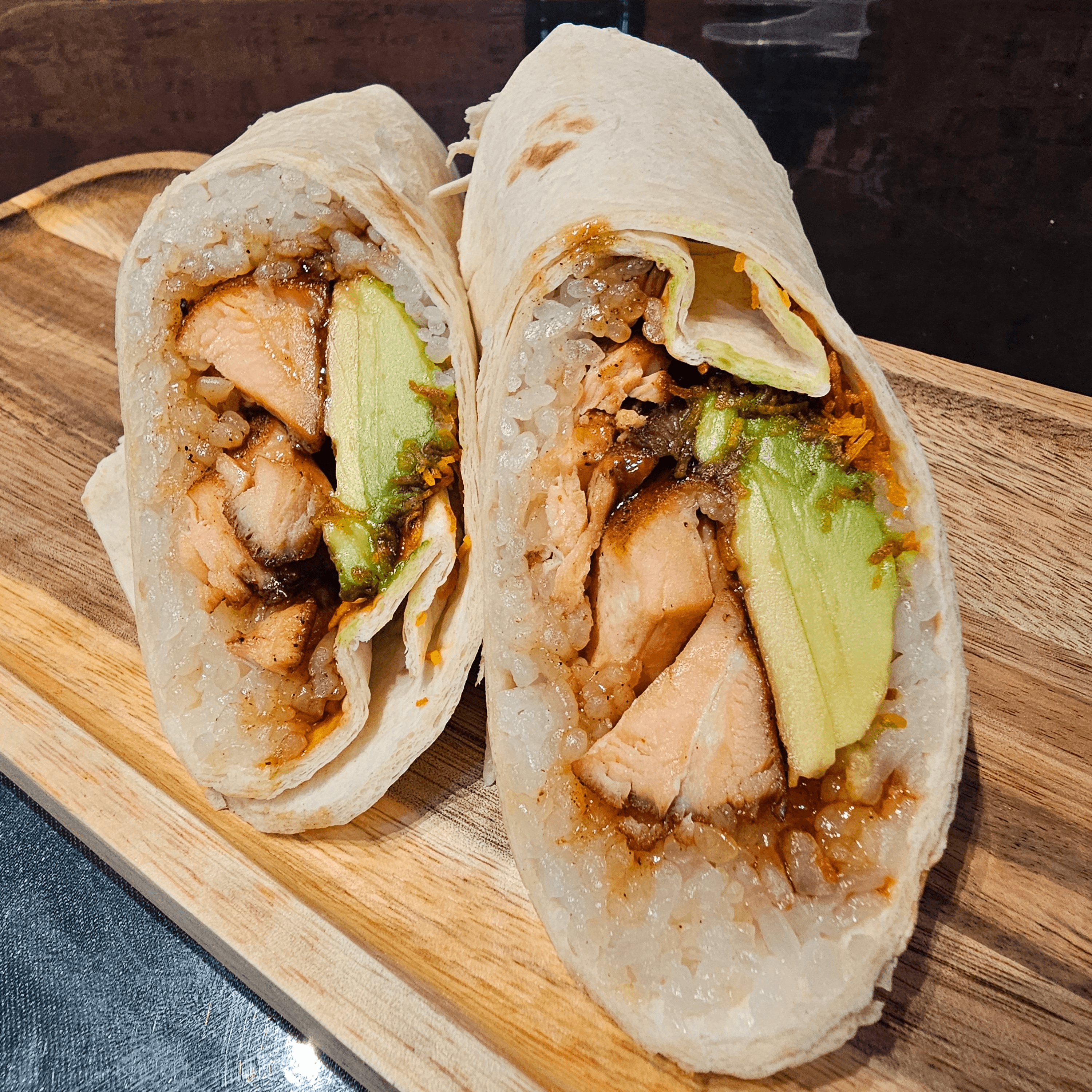 Salmon Teriyaki Burrito.