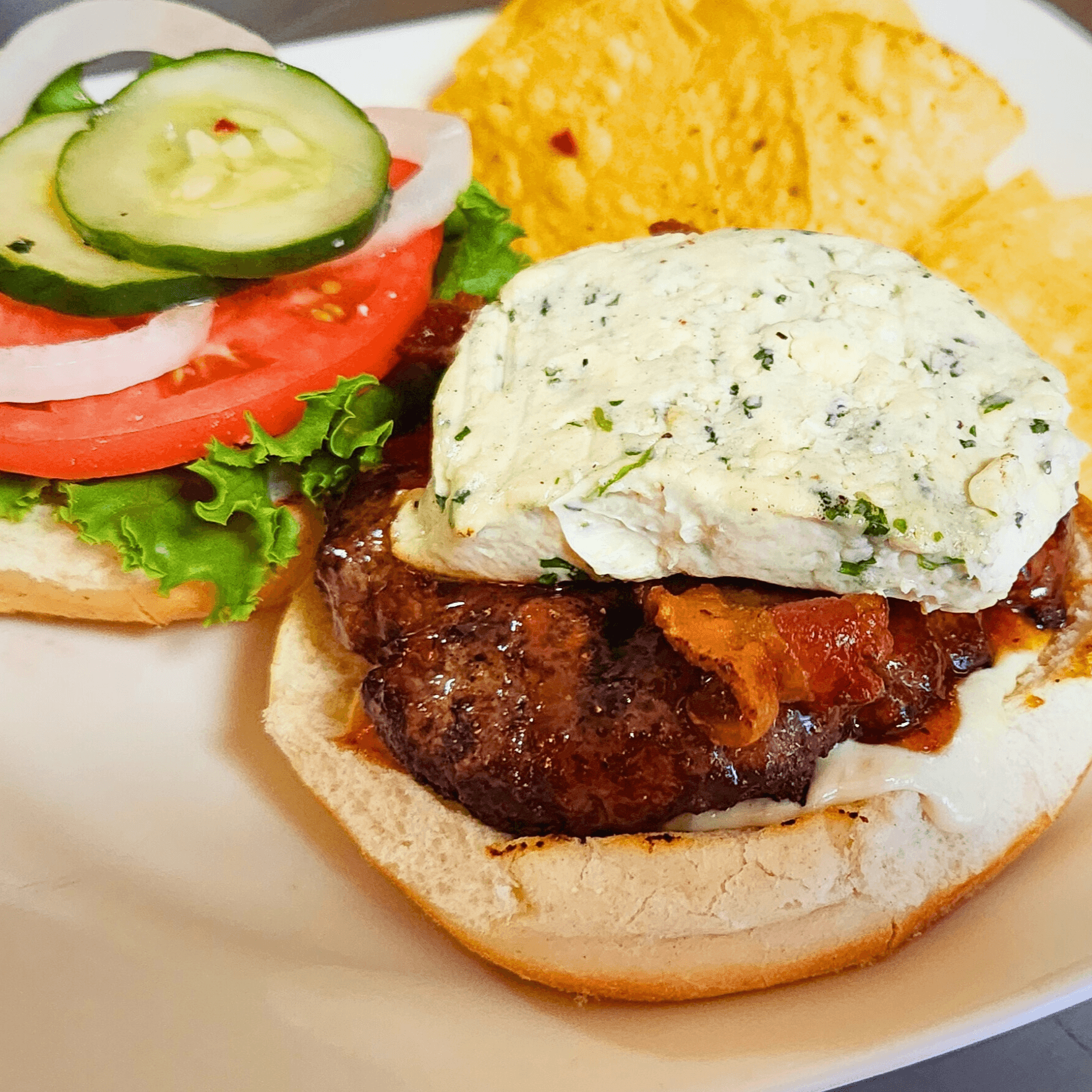 B-B-Blue Bacon Burger.