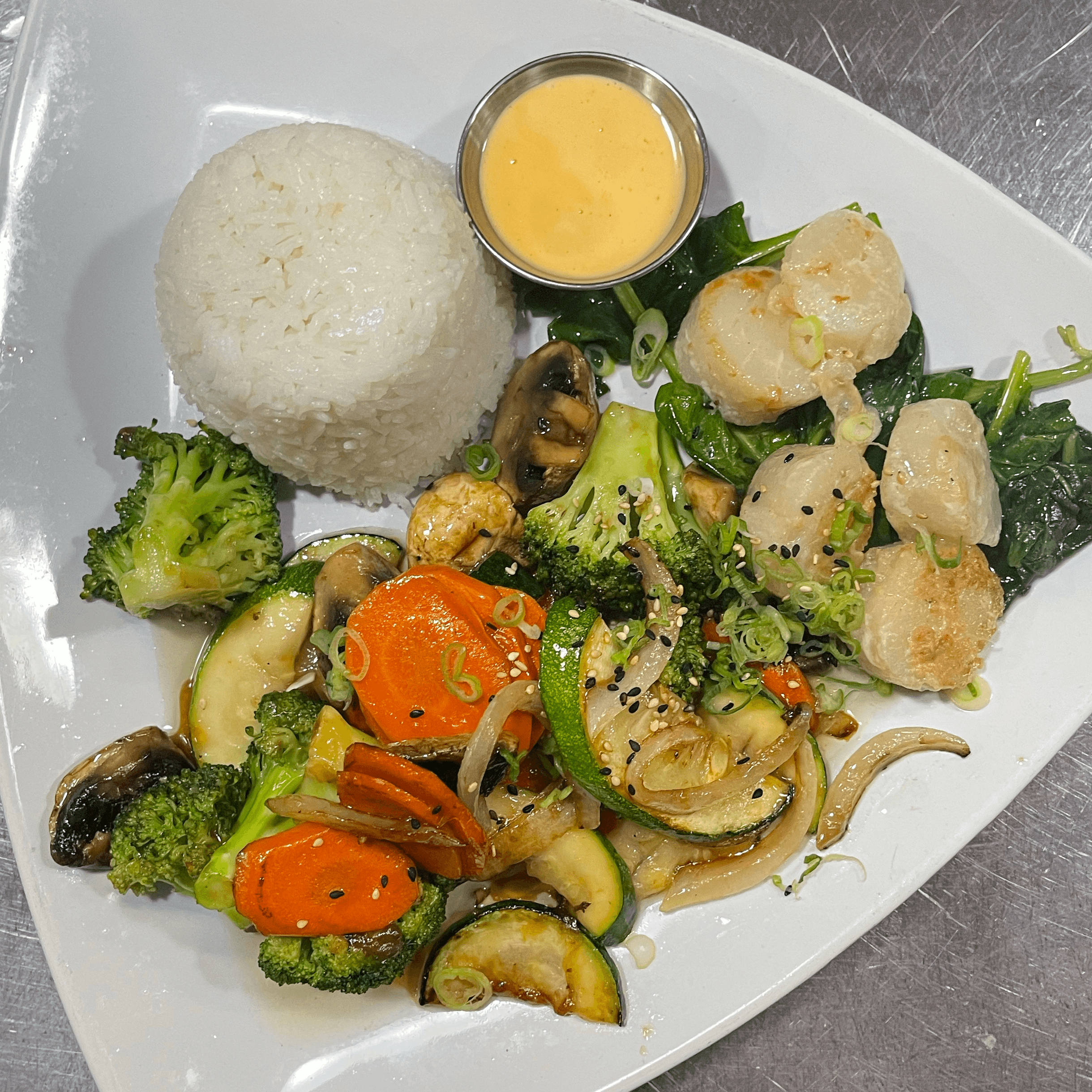 Scallops Flambé Dinner.