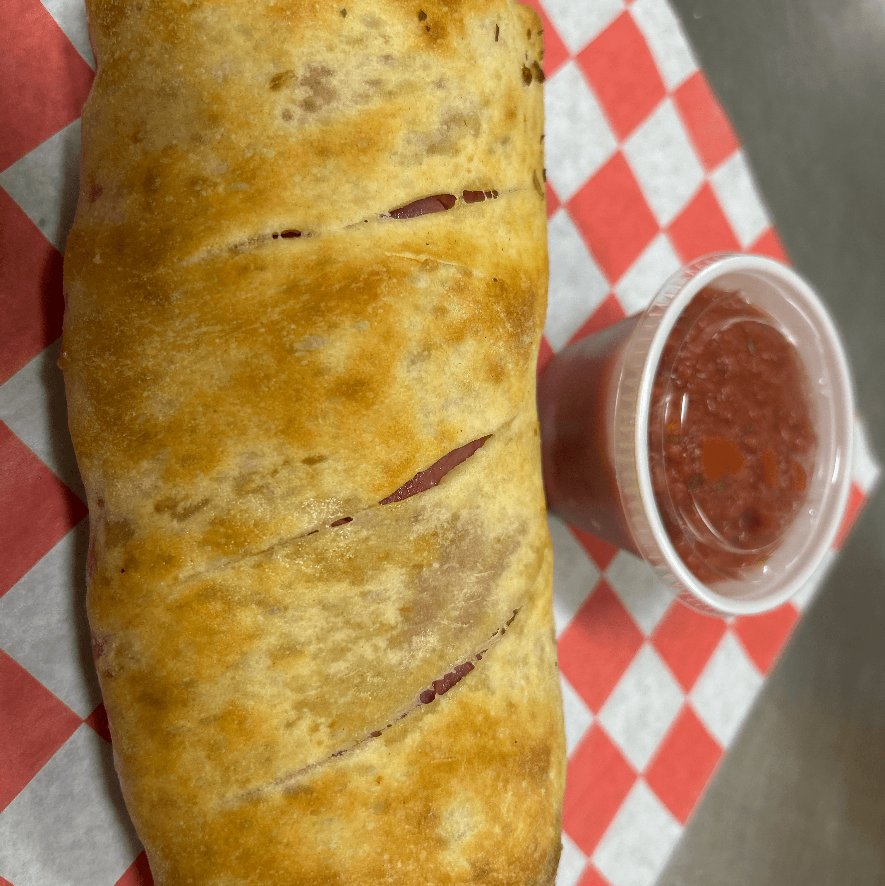Ham and cheese Stromboli.