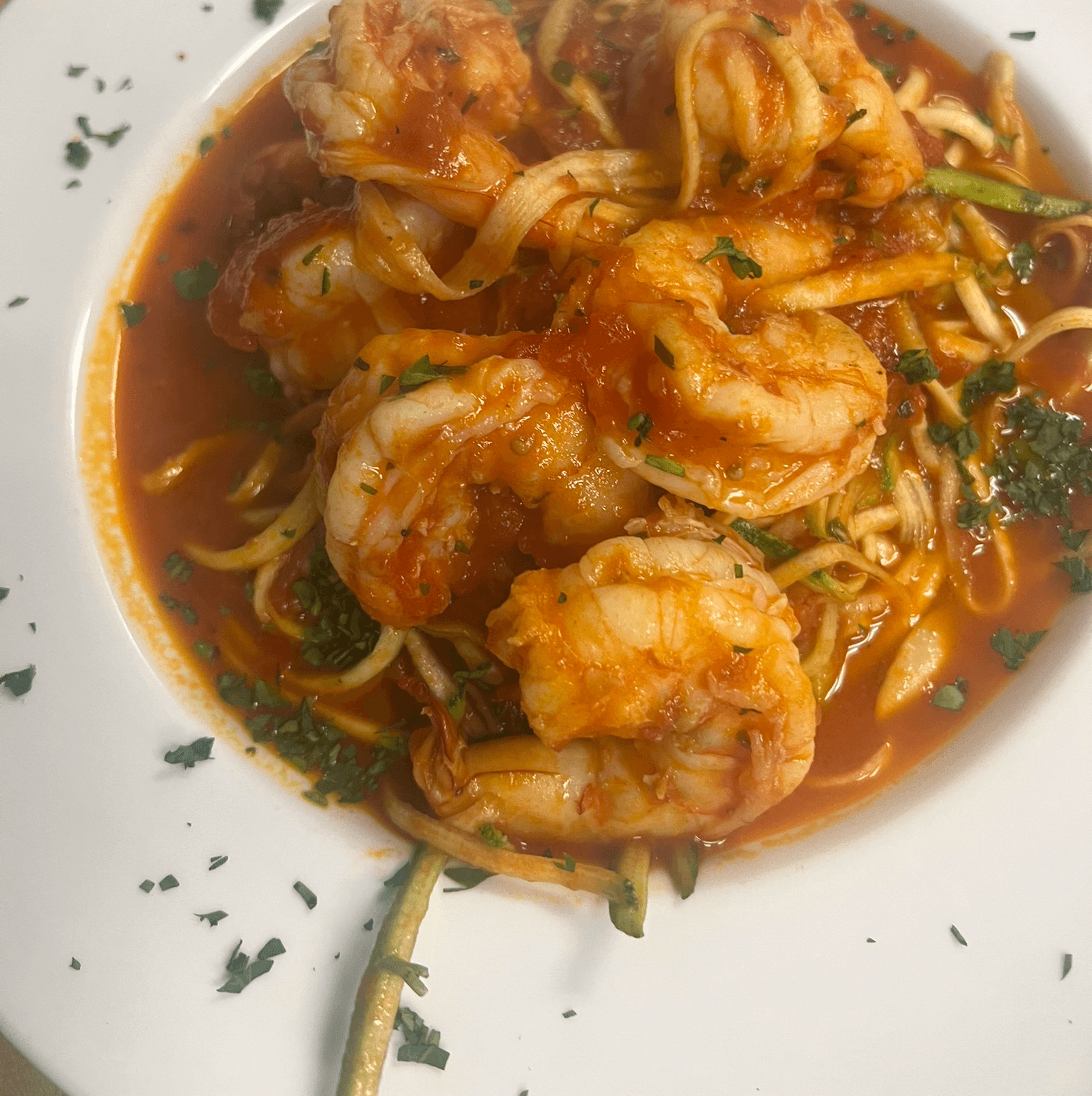 Zucchini Noodles with Shrimp Marinara.
