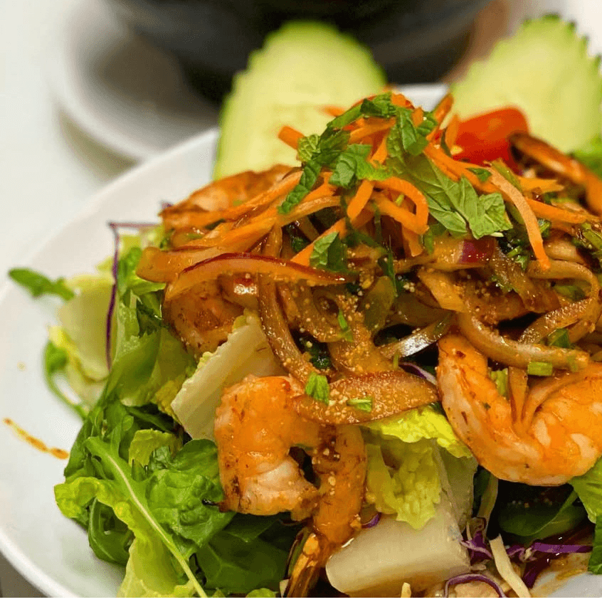 Pla Goong (Spicy Prawn Salad).