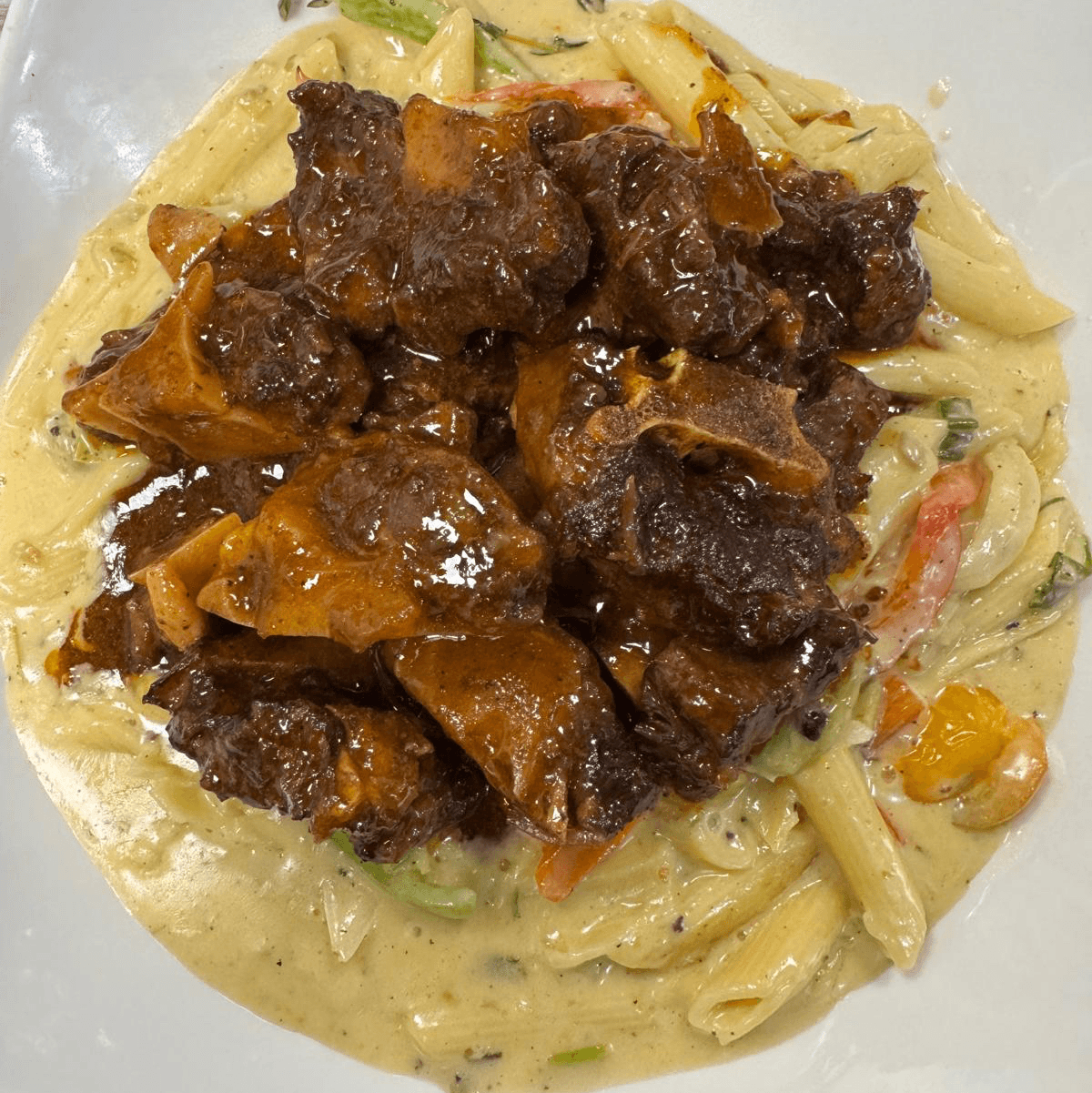 Jerk Pasta with Oxtail.