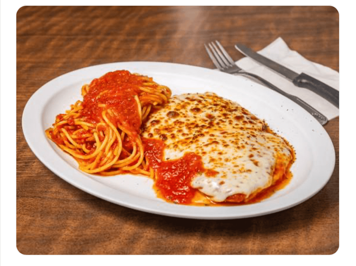 Veal cutlet parmigiana dinner.