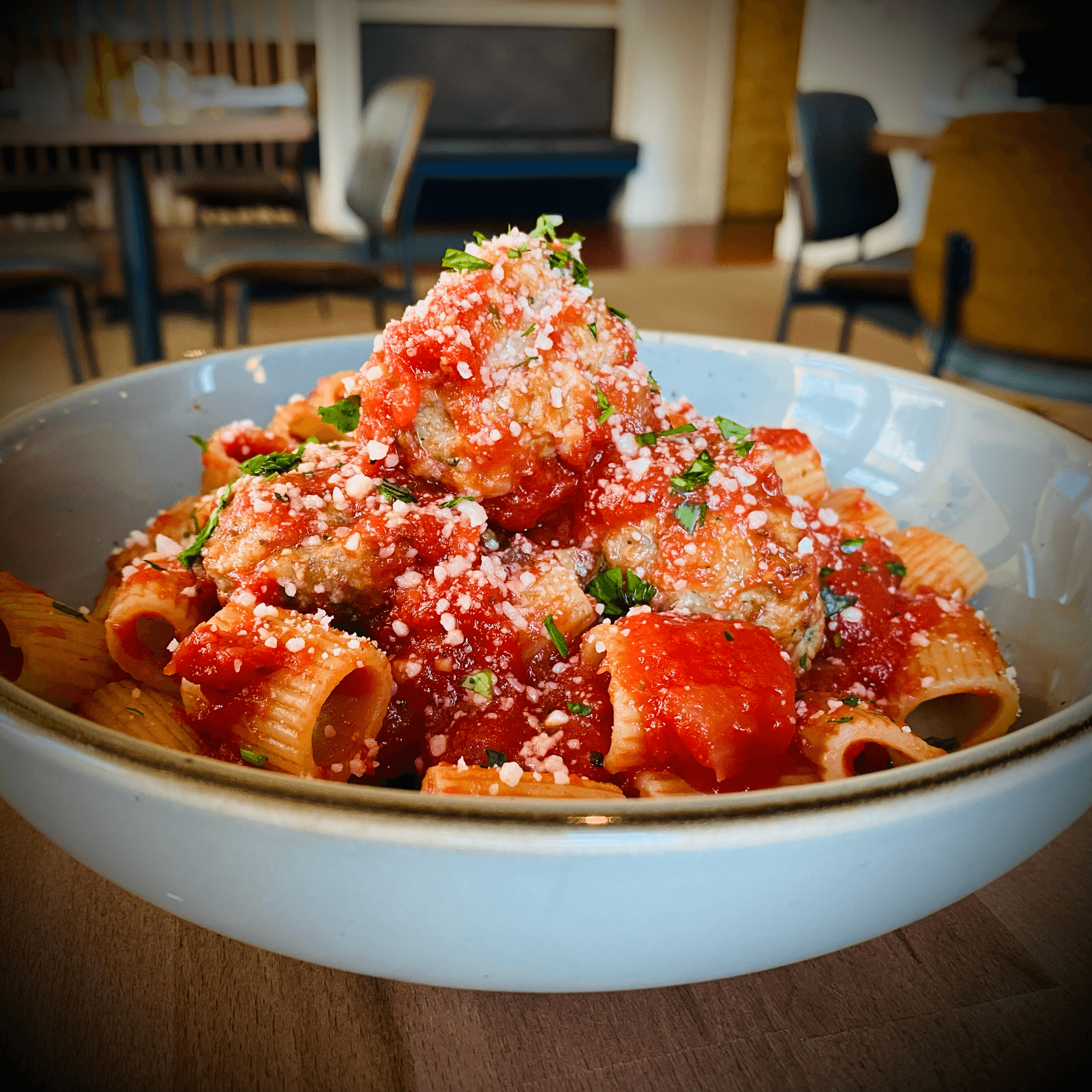 Rigatoni with Meatballs.
