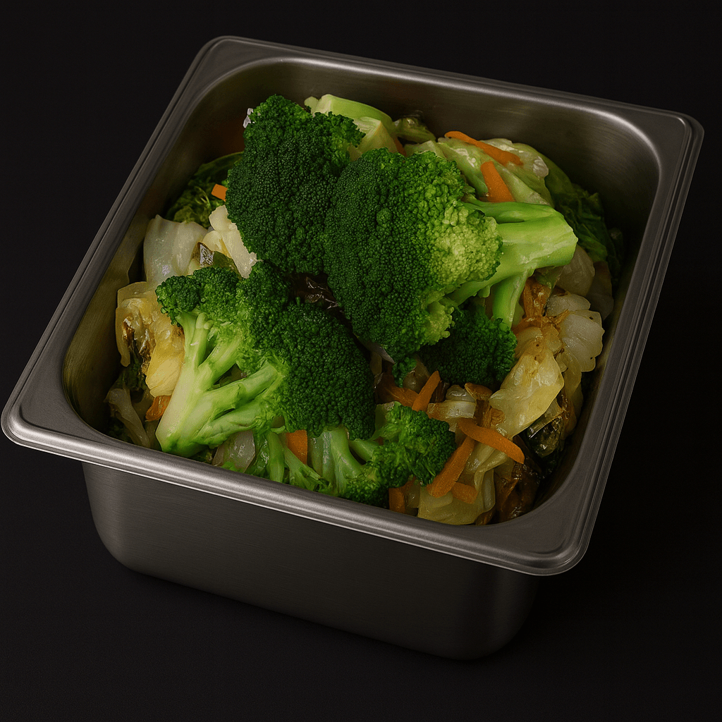 Stir Fried Vegetables Half Pan serves 10 people.