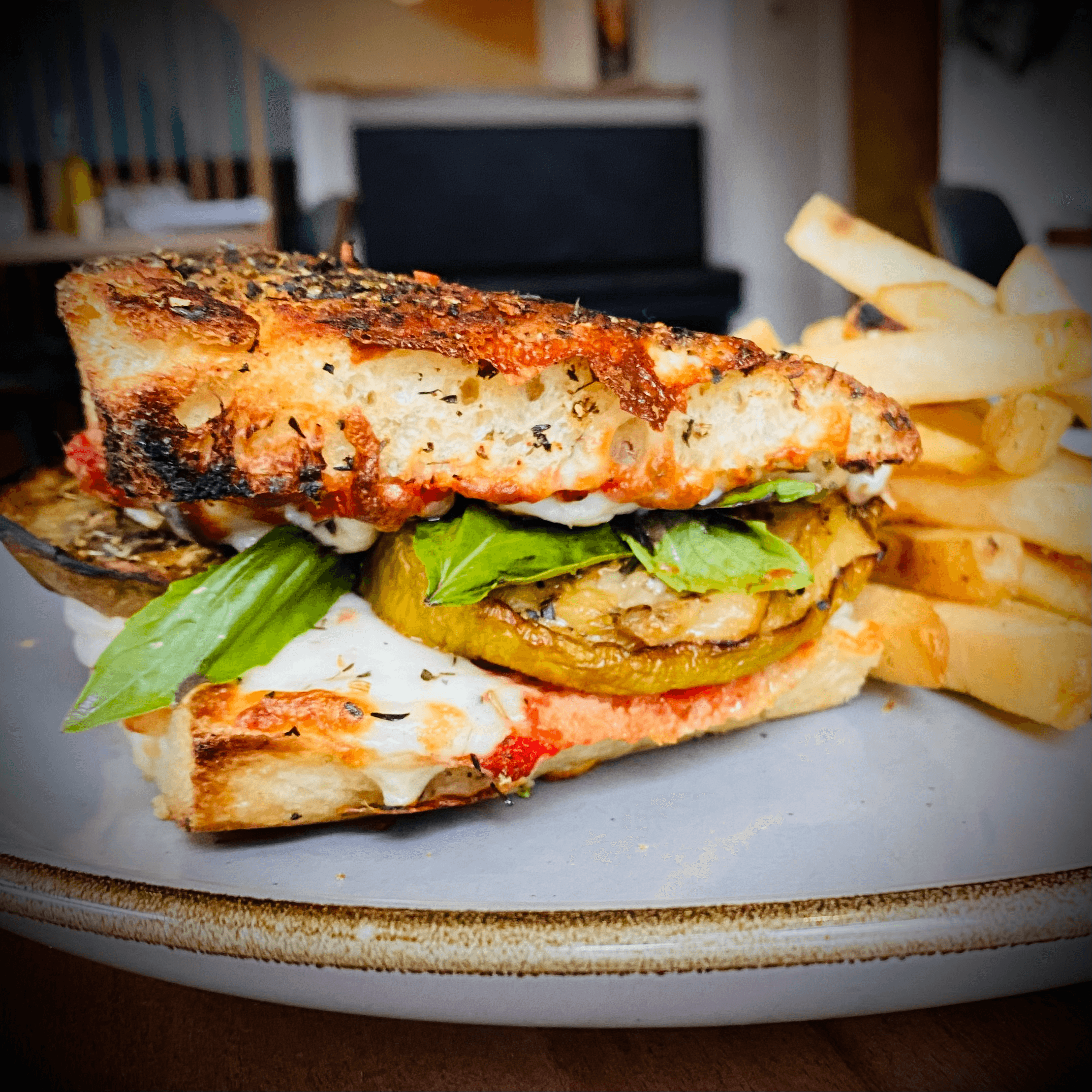 Eggplant Parmigiana Sandwich.