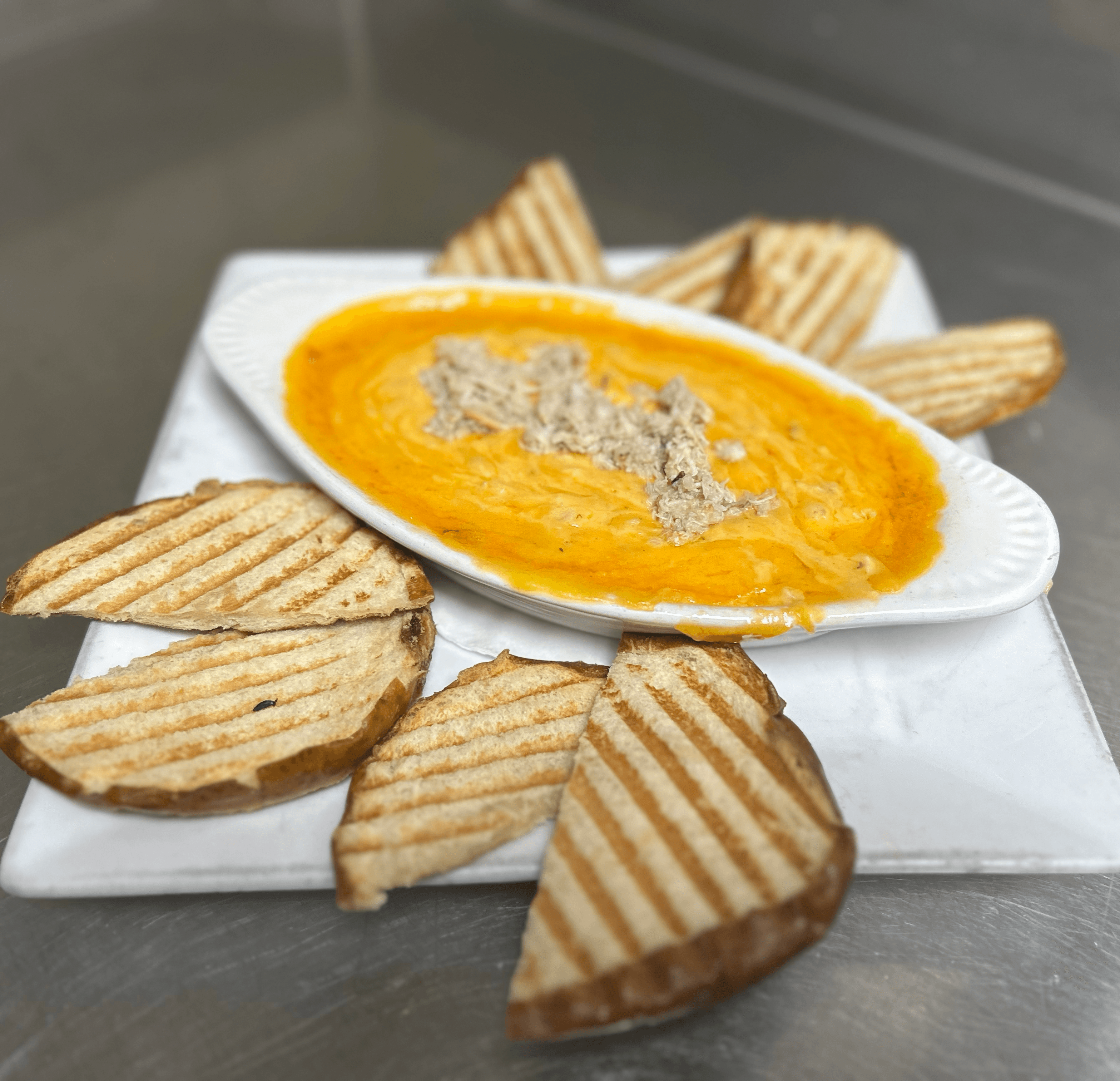 Crab and pimento dip.