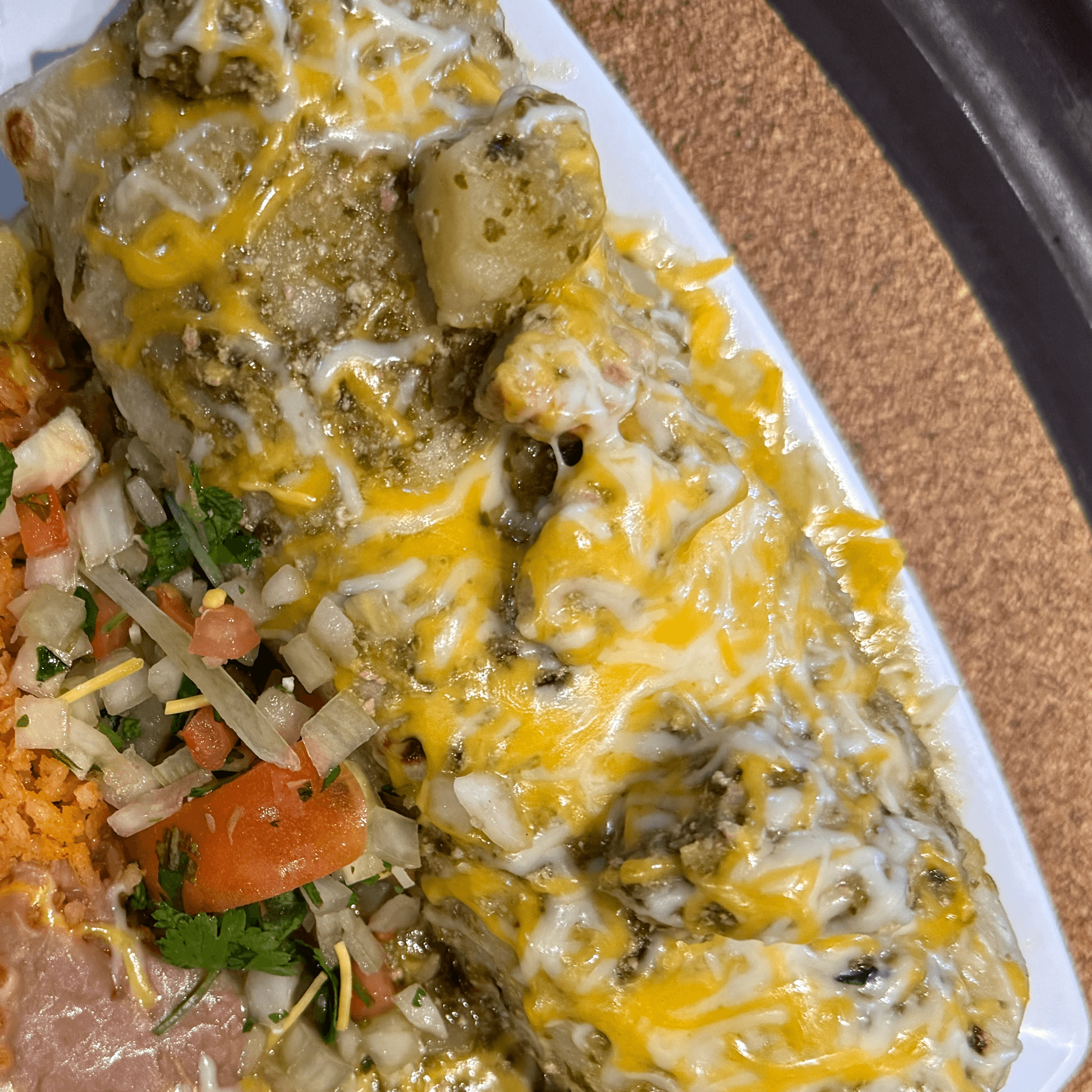 Chile Verde Burrito Smothered.