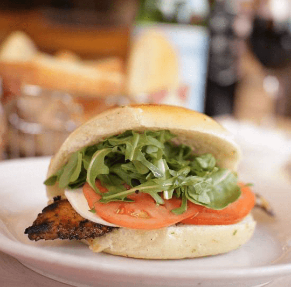 Grilled Chicken Panini with Home Made Roasted Peppers And Fresh Mozzarella.