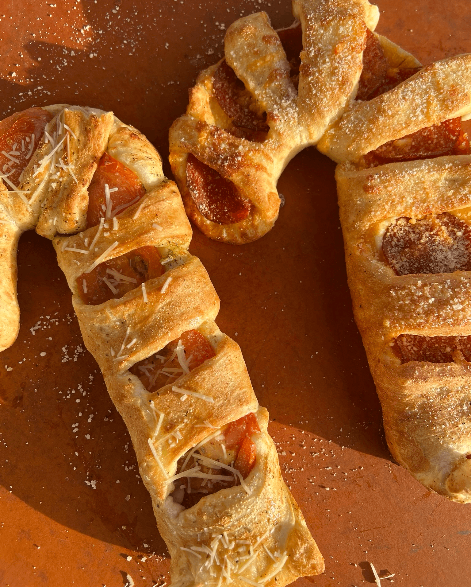 Stuffed Cane with pepperoni and cheese.