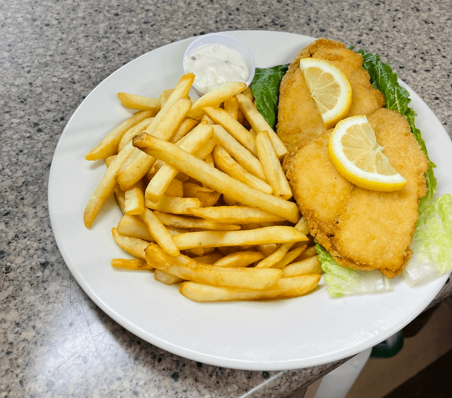 Fried Flounder with French Fries Entree.