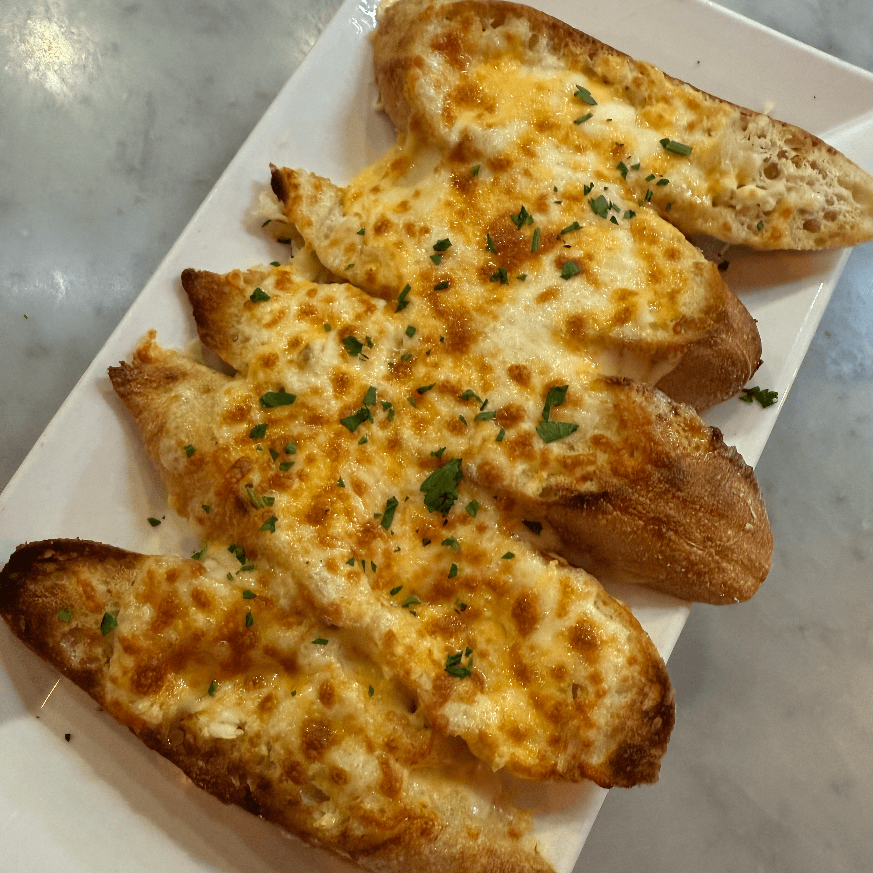Garlic cheese bread.