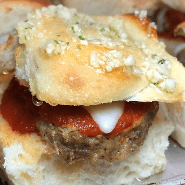 Meatball Parm Garlic Knot Slider.