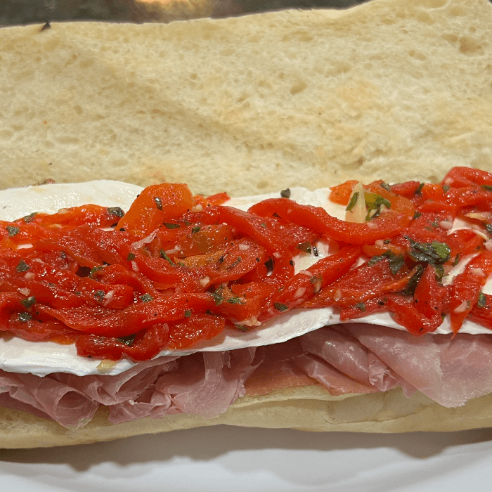 Prosciutto, Fresh Mozzarella, Roasted Peppers and Balsamic Sandwich