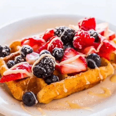 Sweet Condensed Milk with Berries Waffle