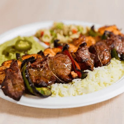 Chicken & Steak Kabob Plate.