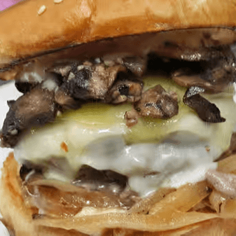 Garlic Baby Portobello Swiss Bison Burger