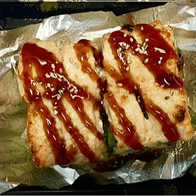 Baked Salmon California Cut Roll.