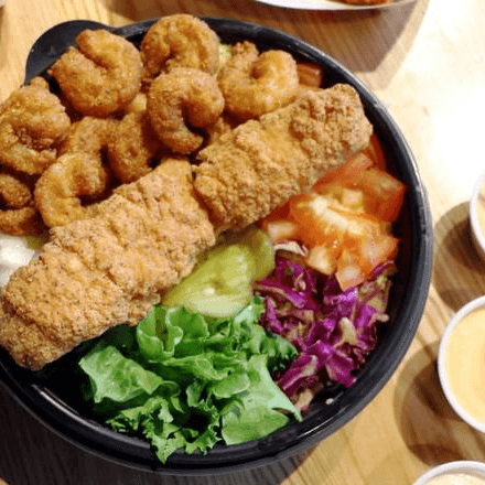 Fish and Shrimp Over Rice